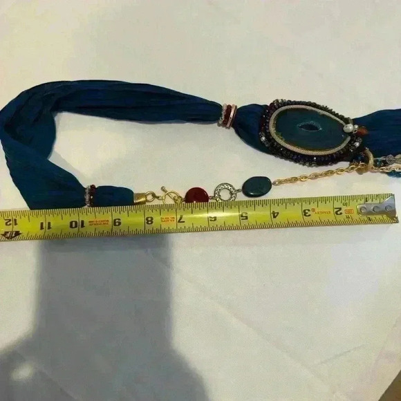 Vintage Stunning Handmade Agate Blue Polish Stone Scarf Necklace - Picture 12 of 13